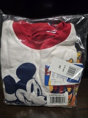 Disney White Tee with Red Collar and Navy Mickey Graphic
